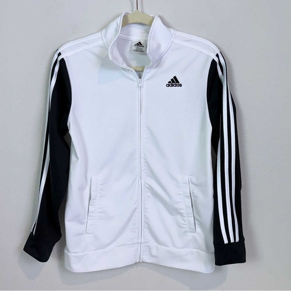 Adidas White Black 3 Stripe Track Jacket Youth L